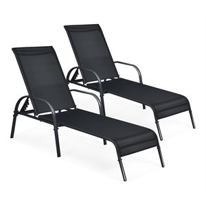 costway fabric and steel patio lounge chairs in black (set of 2)