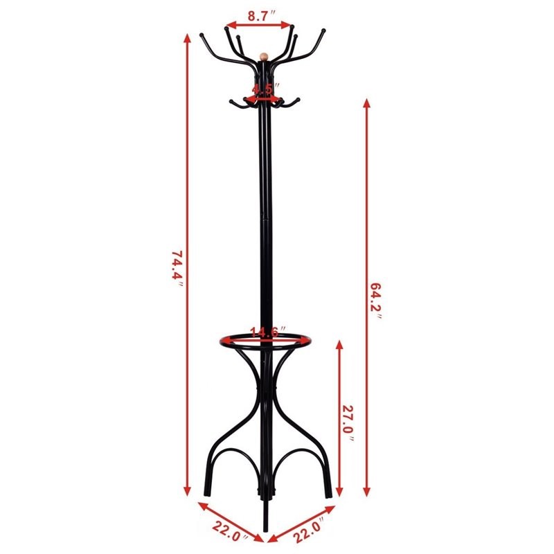 Costway Contemporary Steel Coat Rack with Triangle Base in Black