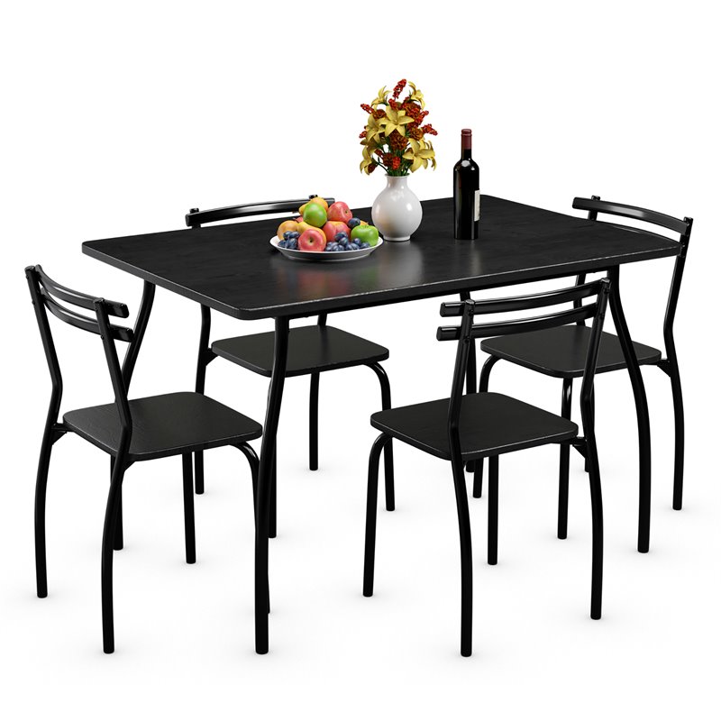 Costway 5-piece Home Kitchen Wood Dining Set with Table/4 Chairs in Black