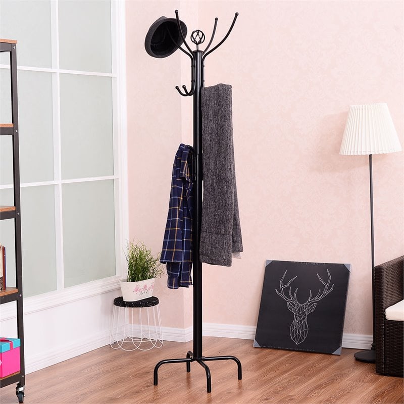 Costway 78'' Contemporary Powder-coated Steel Free Standing Coat Rack in Black