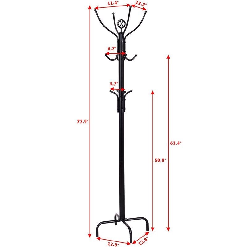 Costway 78'' Contemporary Powder-coated Steel Free Standing Coat Rack in Black