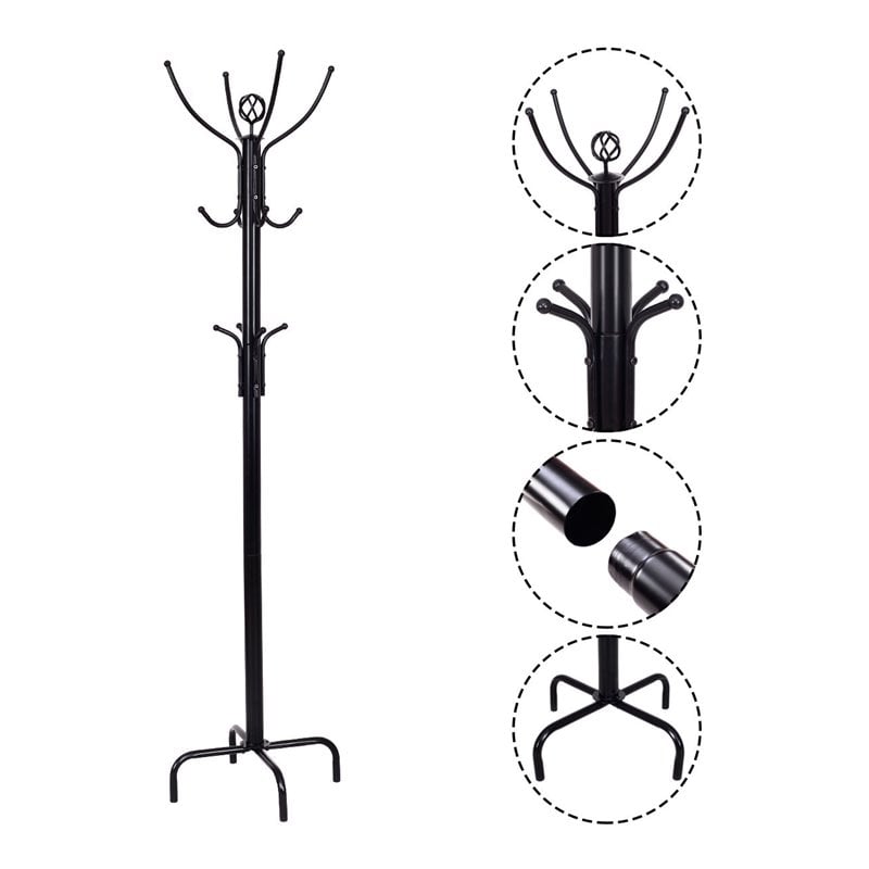 Costway 78'' Contemporary Powder-coated Steel Free Standing Coat Rack in Black