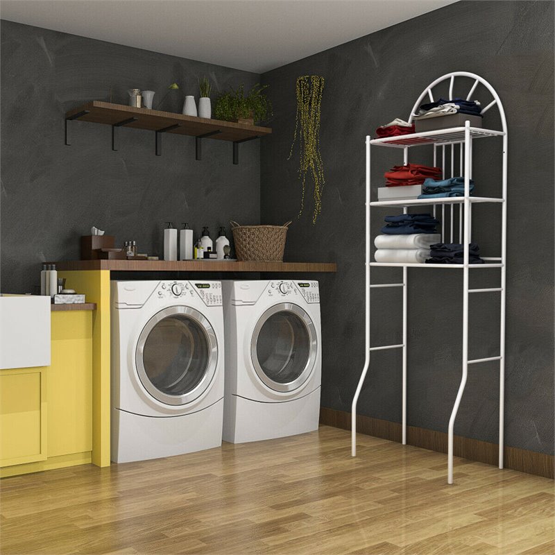 Costway 3-shelf Contemporary Iron Toilet Bathroom Spacesaver in White