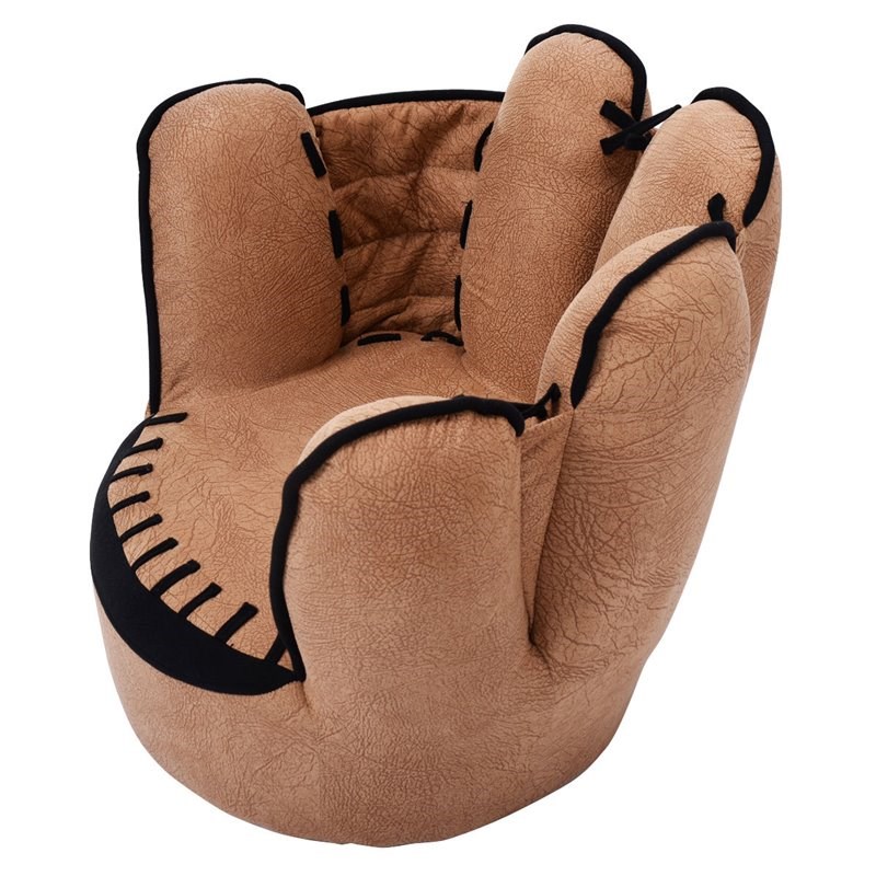 Costway Baseball Glove Shaped Faux Leather Kids Armrest Chairs in Brown