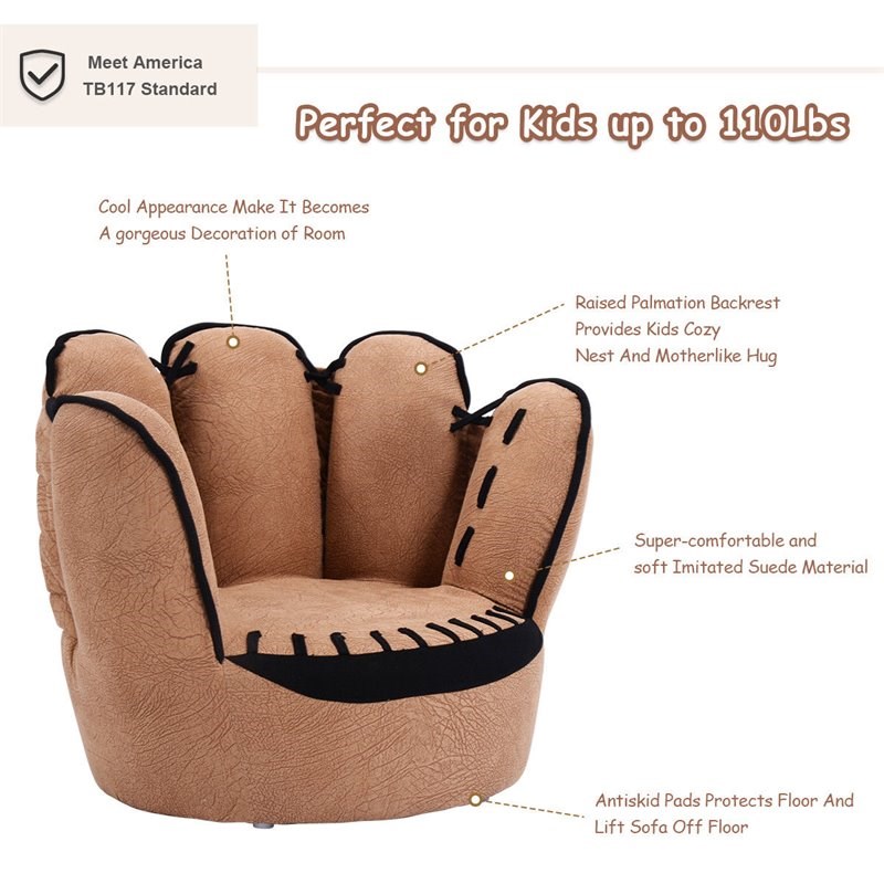 Costway Baseball Glove Shaped Faux Leather Kids Armrest Chairs in Brown