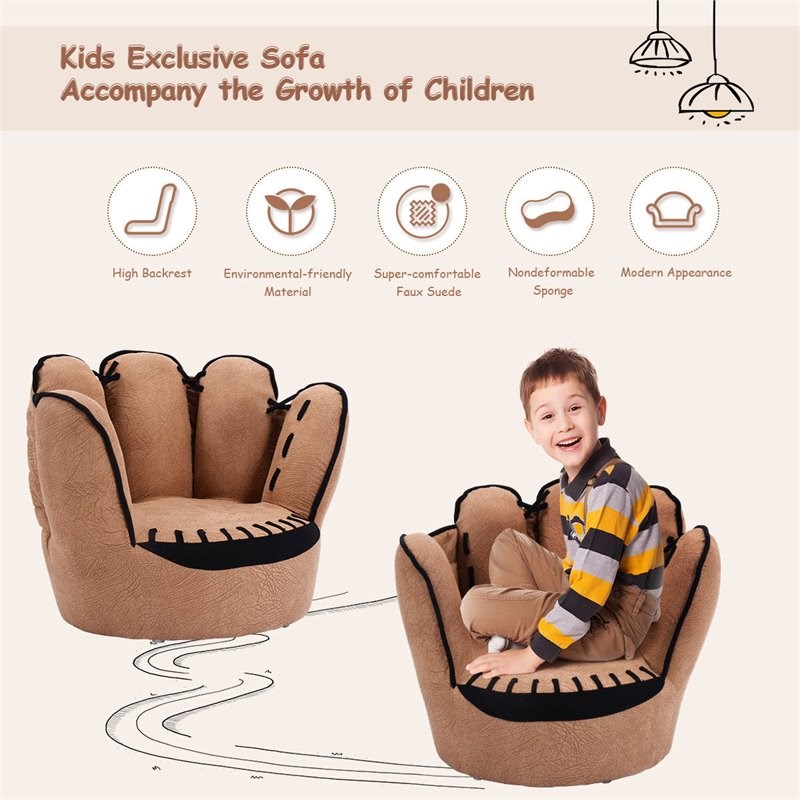 Costway Baseball Glove Shaped Faux Leather Kids Armrest Chairs in Brown
