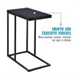 Costway C-shaped Steel Coffee Tray Side Sofa End Table with Glass Top in Black