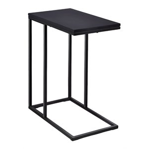Costway C-shaped Steel Coffee Tray Side Sofa End Table with Glass Top in Black