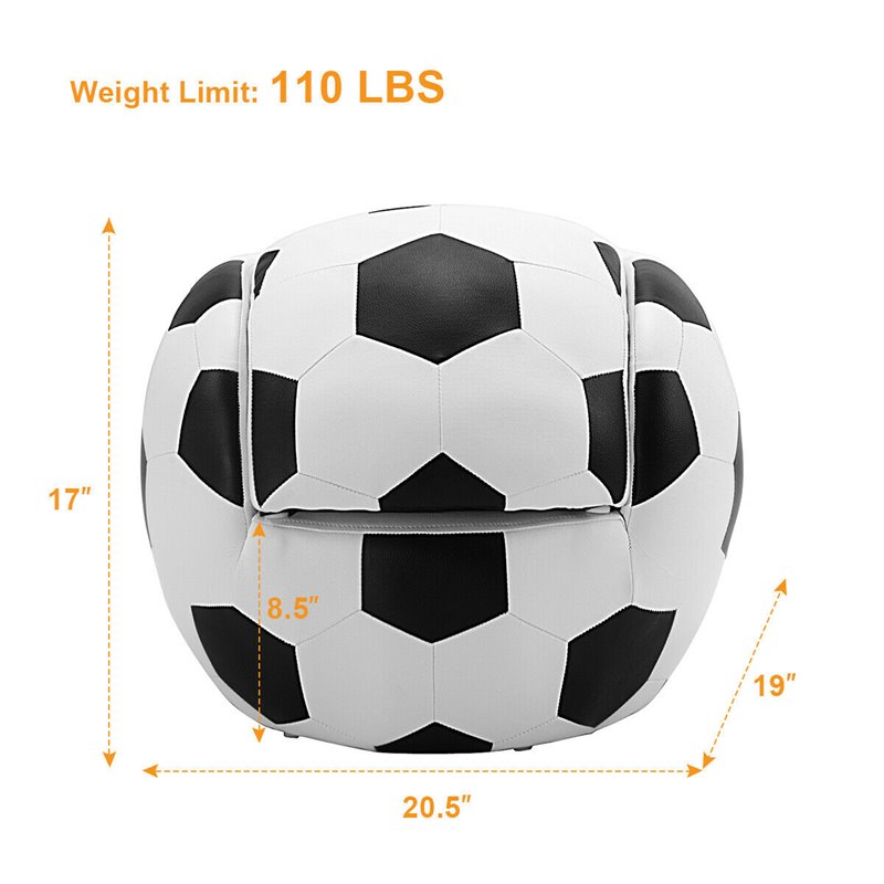 Costway Football Shaped Polyurethane Kids Sofa with Ottoman in Black/White