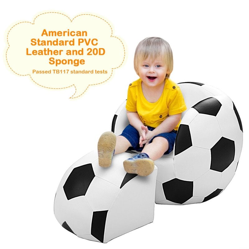 Costway Football Shaped Polyurethane Kids Sofa with Ottoman in Black/White