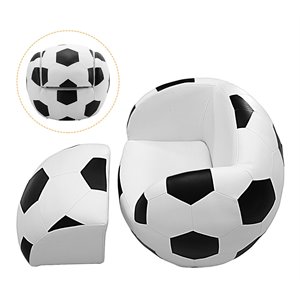 Costway Football Shaped Polyurethane Kids Sofa with Ottoman in Black/White