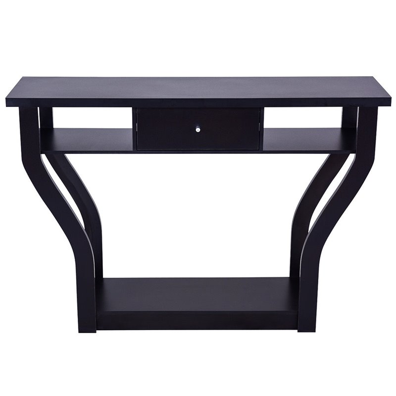Costway Contemporary Wood Accent Console Table with Drawer in Black