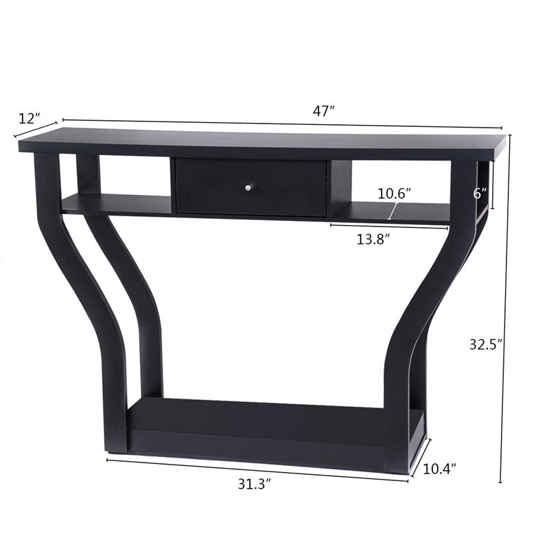 Costway Contemporary Wood Accent Console Table with Drawer in Black