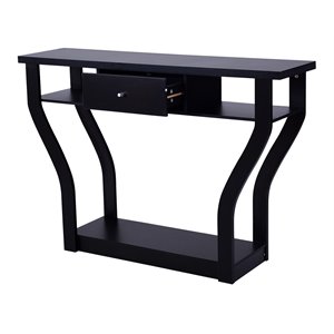 costway contemporary wood accent console table with drawer in black