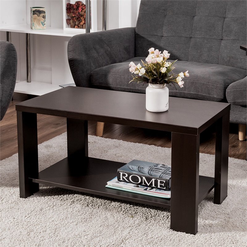 Costway Rectangular Contemporary High Quality Wood Coffee Table in Brown