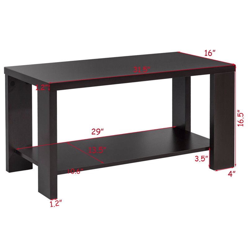 Costway Rectangular Contemporary High Quality Wood Coffee Table in Brown