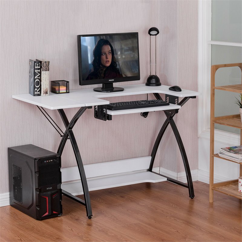 Costway MDF and PVC Folding Sewing Table with Adjustable Platform in White