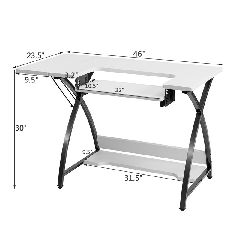 Costway MDF and PVC Folding Sewing Table with Adjustable Platform in White