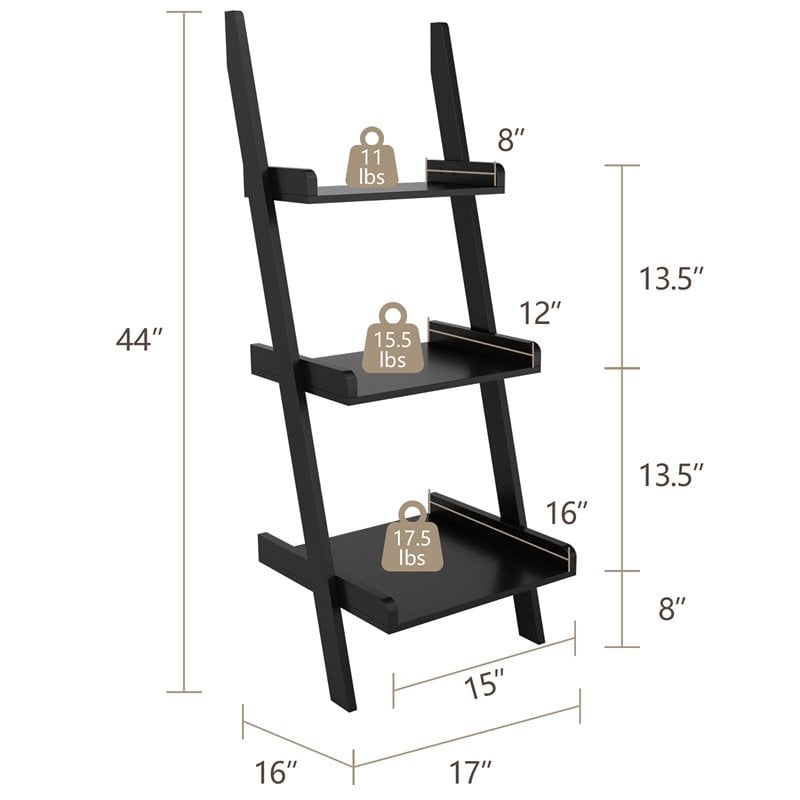Costway 3-tier Contemporary MDF Leaning Rack Wall Ladder Book Shelf in Black