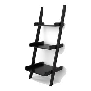 costway 3-tier contemporary mdf leaning rack wall ladder book shelf in black