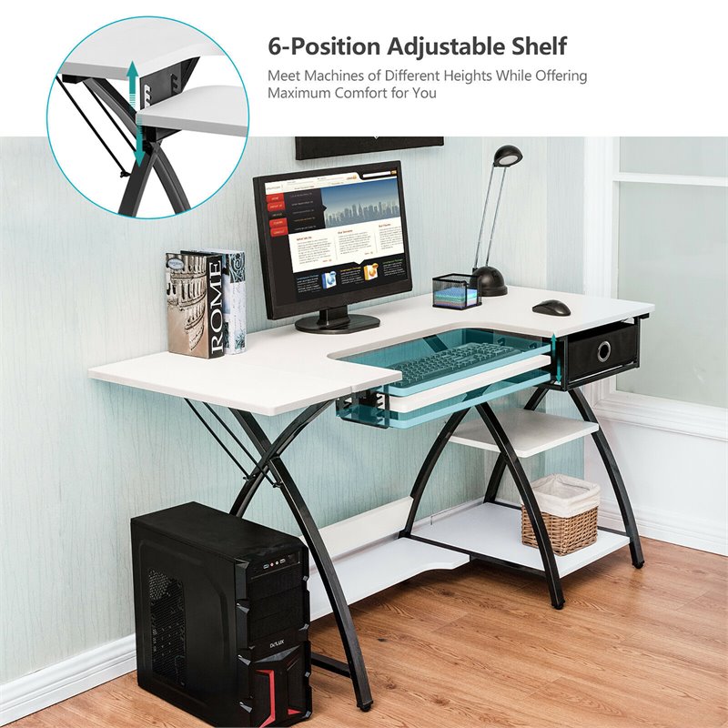 Sewing Craft Table Home Office Computer Desk with Storage Shelves and  Drawer - Costway