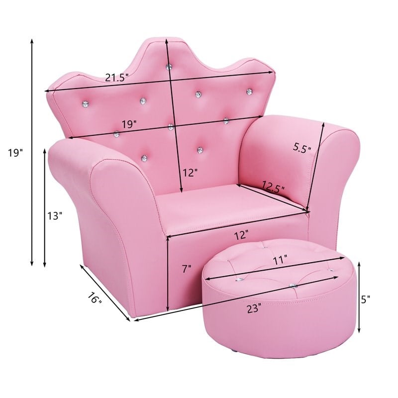 Costway Contemporary Polyurethane Kids Sofa with Ottoman in Pink