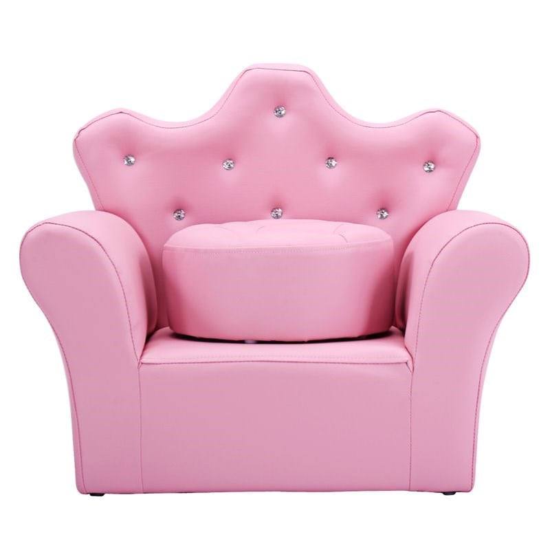 Costway Contemporary Polyurethane Kids Sofa with Ottoman in Pink
