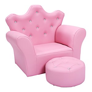 Costway Contemporary Polyurethane Kids Sofa with Ottoman in Pink