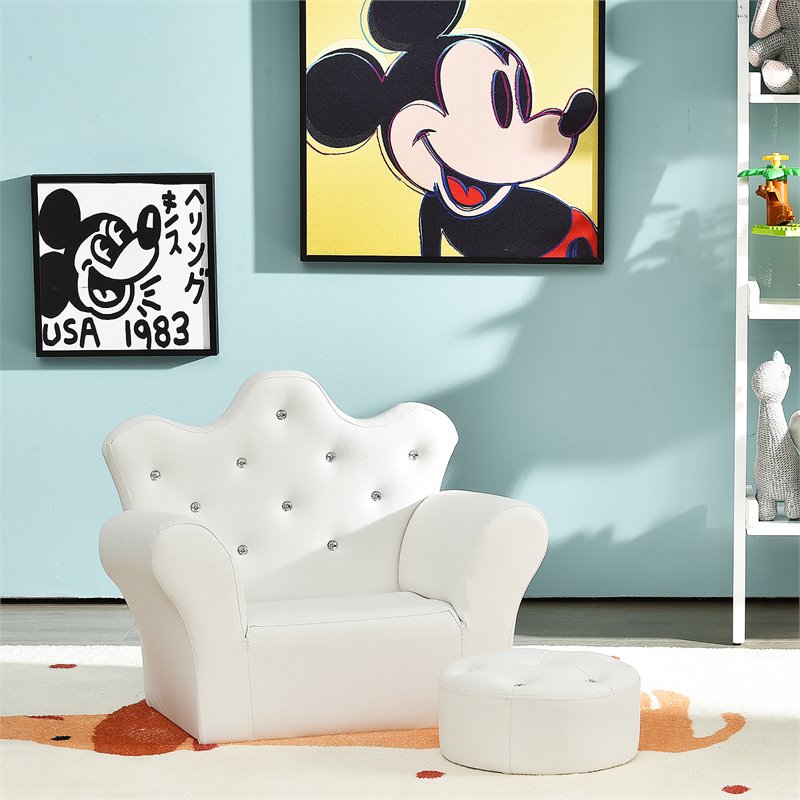 Costway Polyurethane and Wood Kids Princess Sofa with Ottoman in White