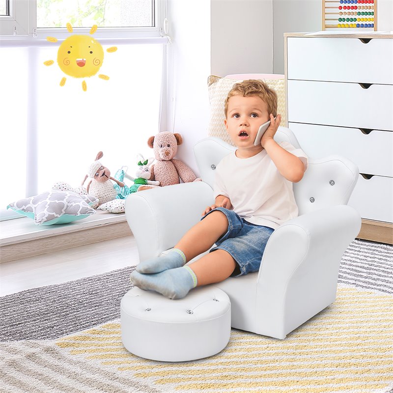 Costway Polyurethane and Wood Kids Princess Sofa with Ottoman in White