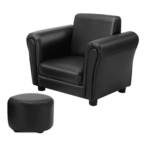 Costway Contemporary Polyurethane Kids Sofa with Ottoman in Black