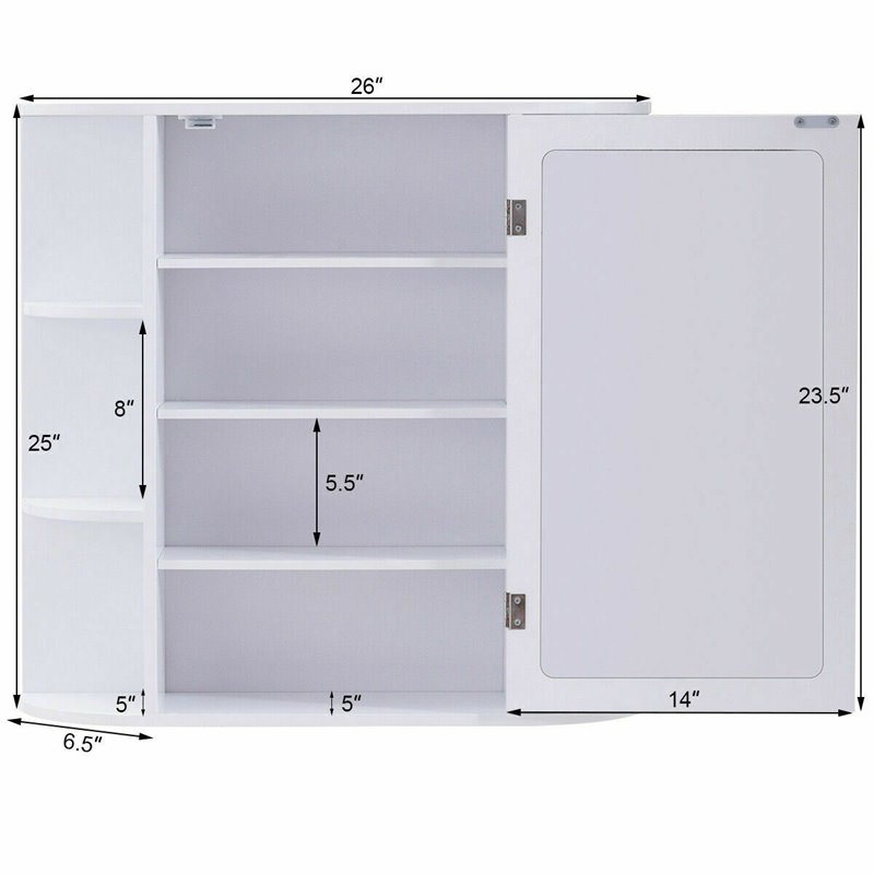 Costway Contemporary MDF Multipurpose Wall Cabinet with Mirror in White