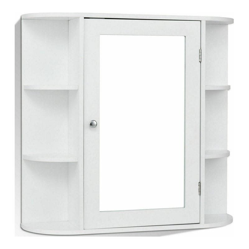 Costway Contemporary MDF Multipurpose Wall Cabinet with Mirror in White