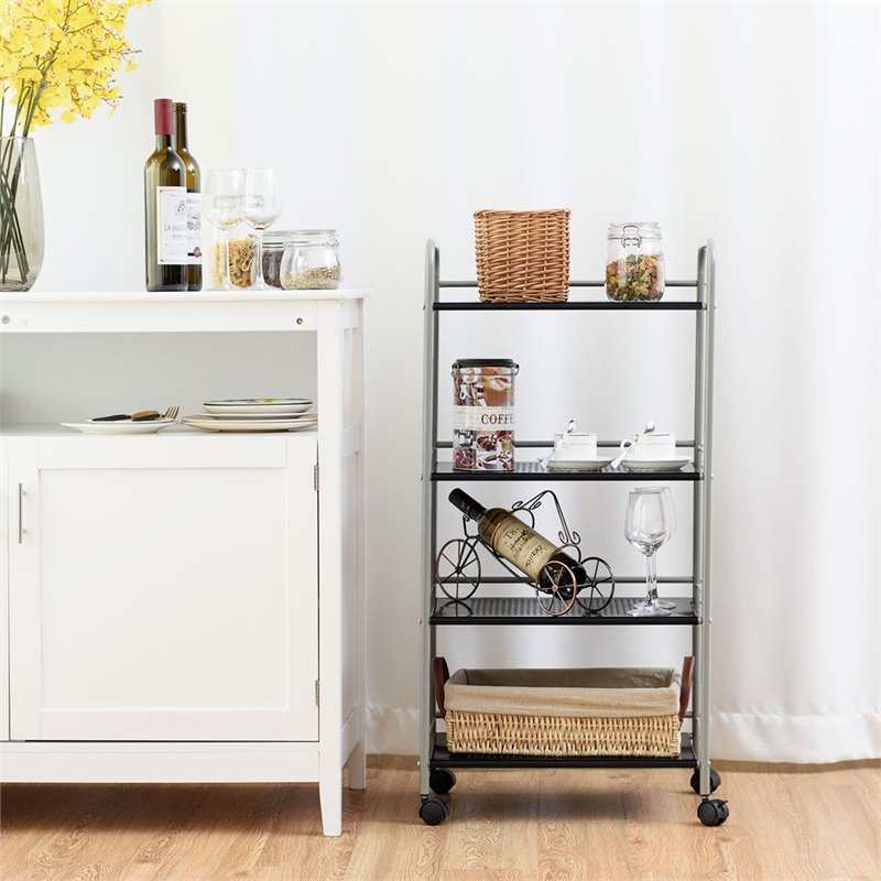 Costway 4-tier Contemporary Steel Rolling Storage Cart in White/Black