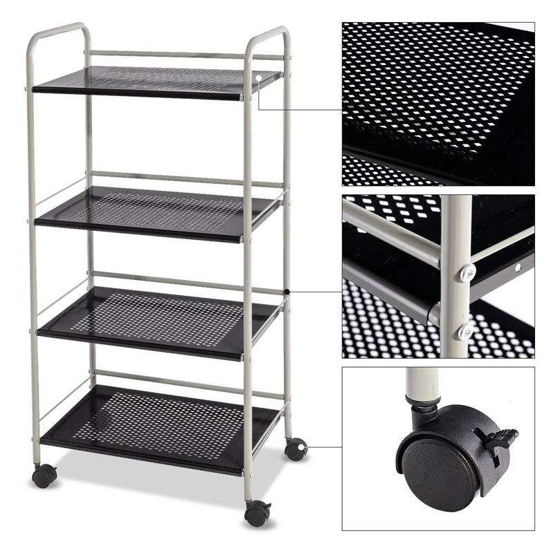 Costway 4-tier Contemporary Steel Rolling Storage Cart in White/Black