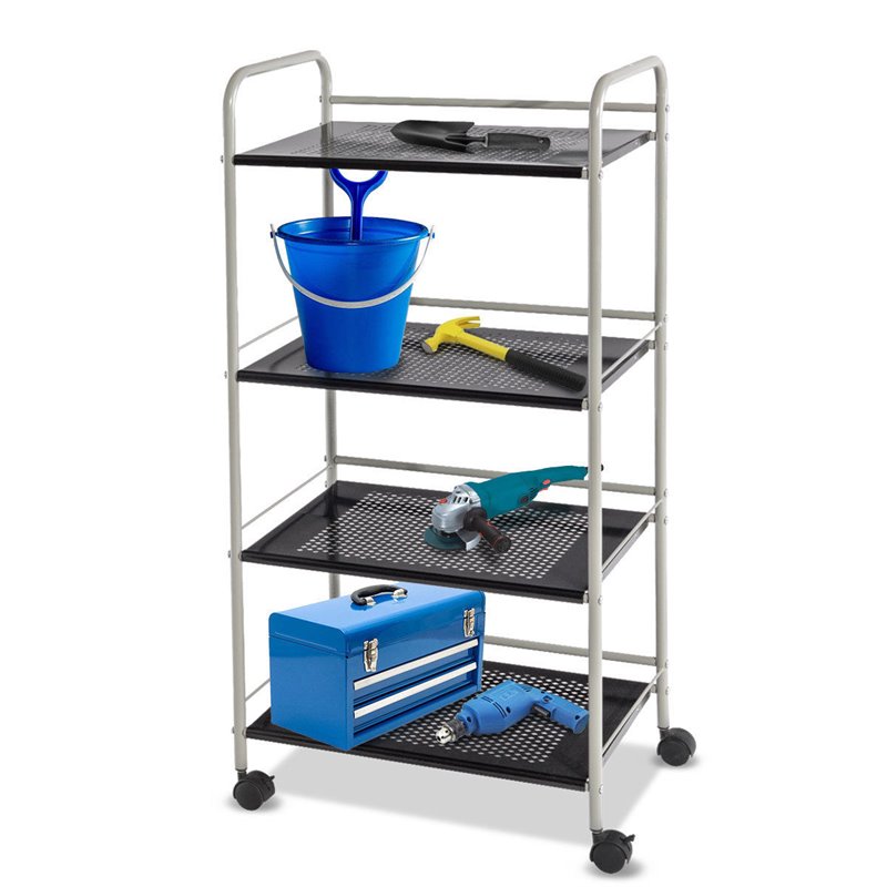 Costway 4-tier Contemporary Steel Rolling Storage Cart in White/Black