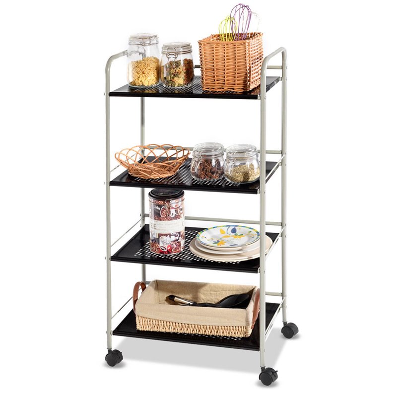 Costway 4-tier Contemporary Steel Rolling Storage Cart in White/Black