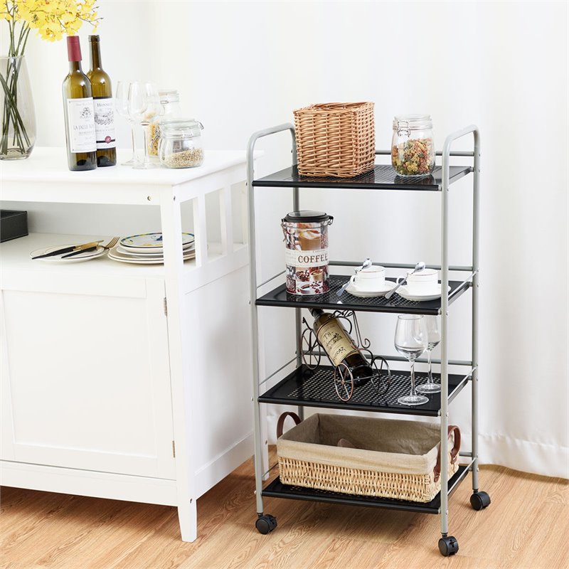 Costway 4-tier Contemporary Steel Rolling Storage Cart in White/Black