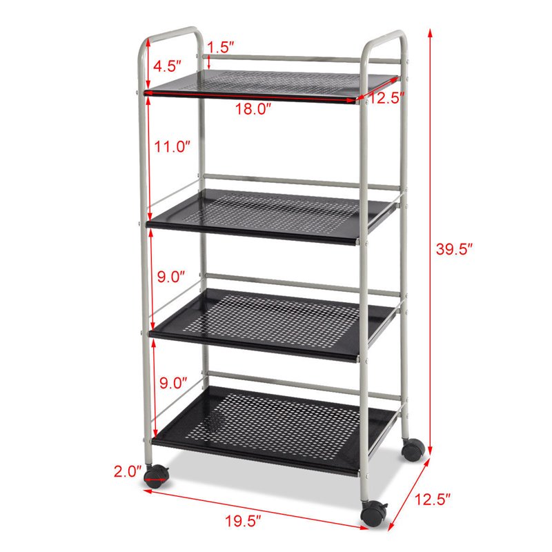Costway 4-tier Contemporary Steel Rolling Storage Cart in White/Black