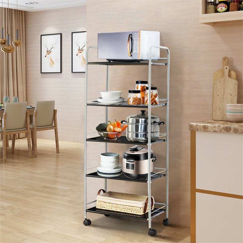 Costway 5-tier Steel Garage Kitchen Storage Cart Rack in White/Black