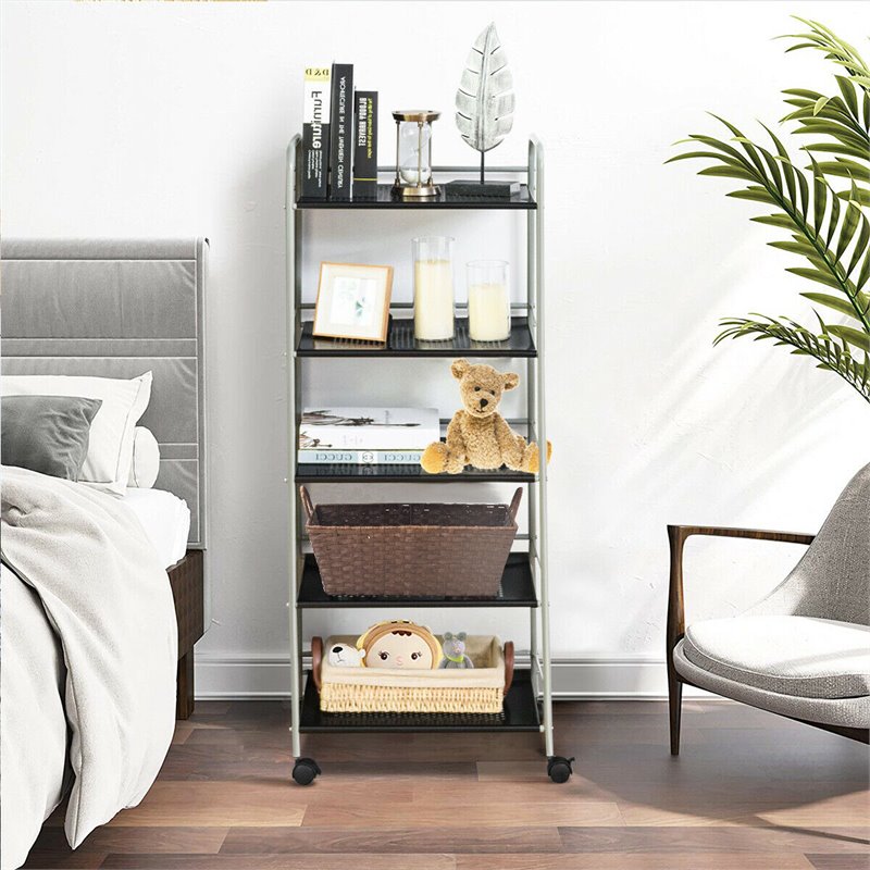 Costway 5-tier Steel Garage Kitchen Storage Cart Rack in White/Black