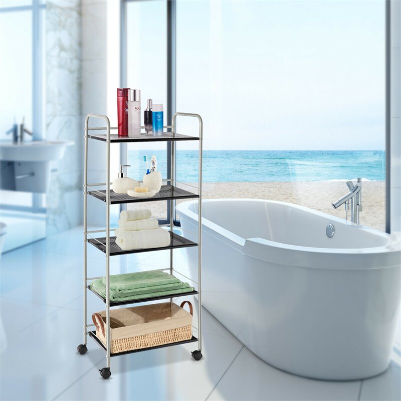 Costway 5-tier Steel Garage Kitchen Storage Cart Rack in White/Black