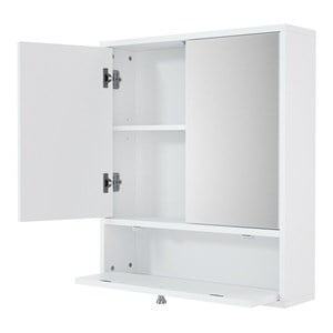 Costway Contemporary Wood Wall Mount Bathroom Cabinet with 2 Mirrors in White