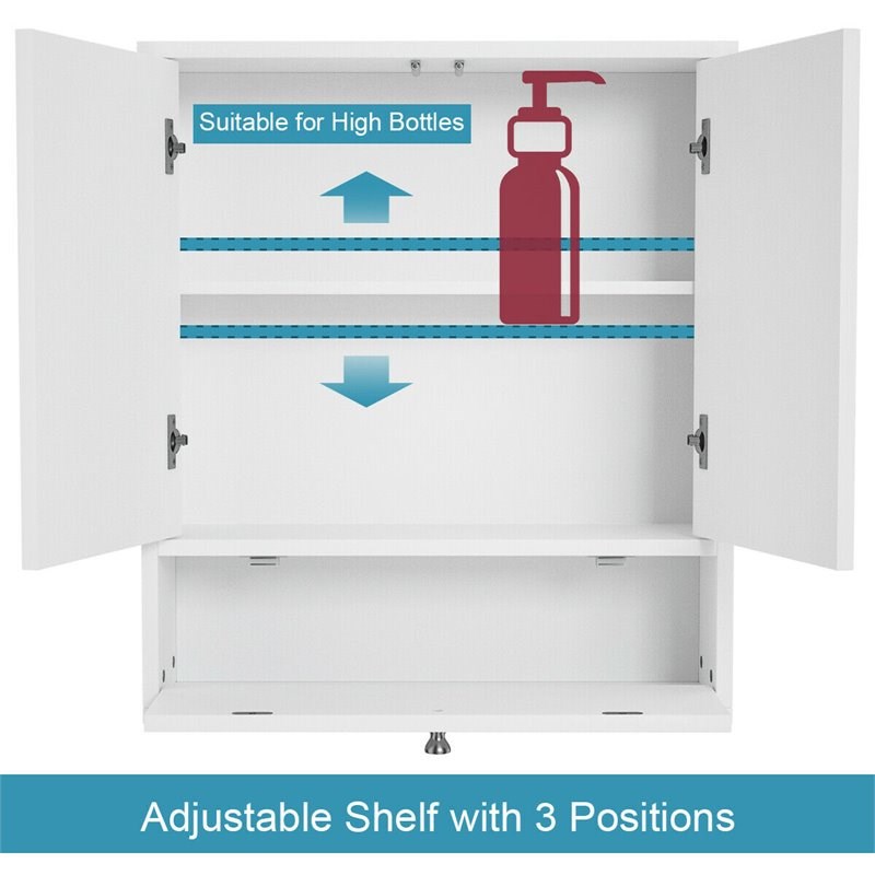 Costway Contemporary Wood Wall Mount Bathroom Cabinet with 2 Mirrors in White