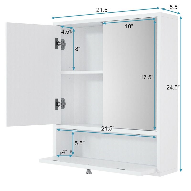 Costway Contemporary Wood Wall Mount Bathroom Cabinet with 2 Mirrors in White