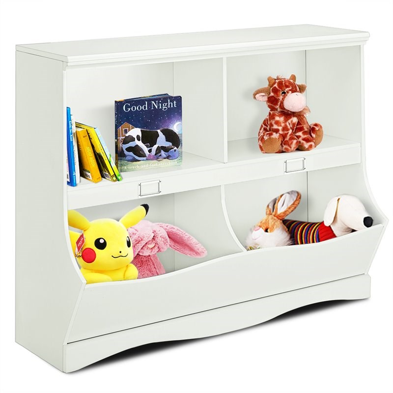 Costway Contemporary MDF Multi-bin Kids Toy Storage Organizer in White