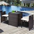 Costway 3-piece Contemporary Rattan and Steel Patio Bistro Set in Brown