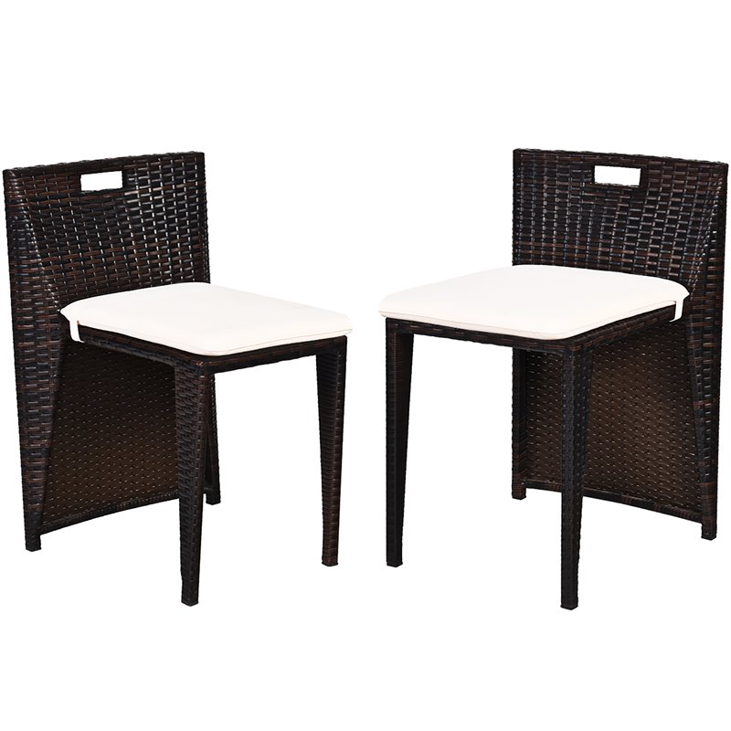 Costway 3-piece Contemporary Rattan and Steel Patio Bistro Set in Brown