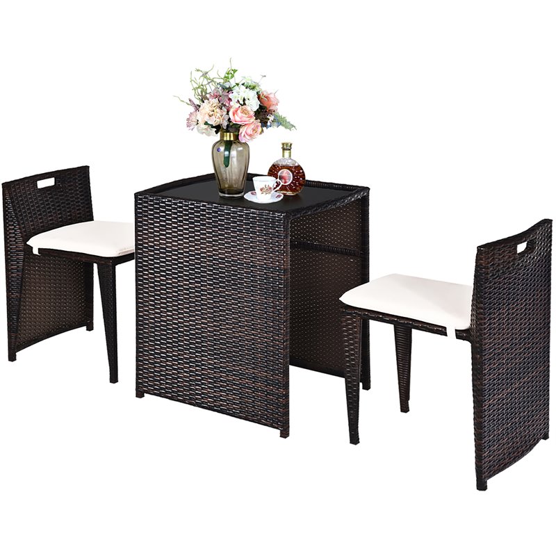 Costway 3-piece Contemporary Rattan and Steel Patio Bistro Set in Brown