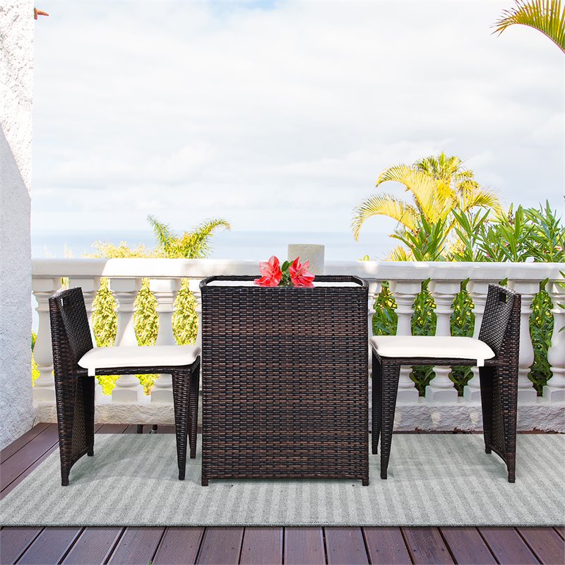 Costway 3-piece Contemporary Rattan and Steel Patio Bistro Set in Brown